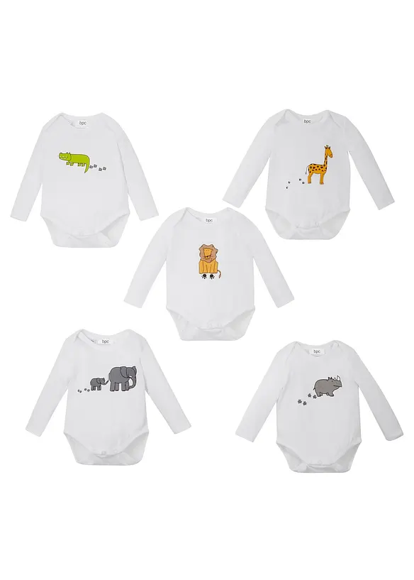 Lot de 5 bodies bébé manches longues, bonprix