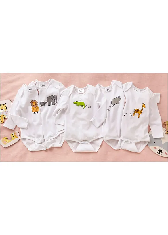 Lot de 5 bodies bébé manches longues, bonprix