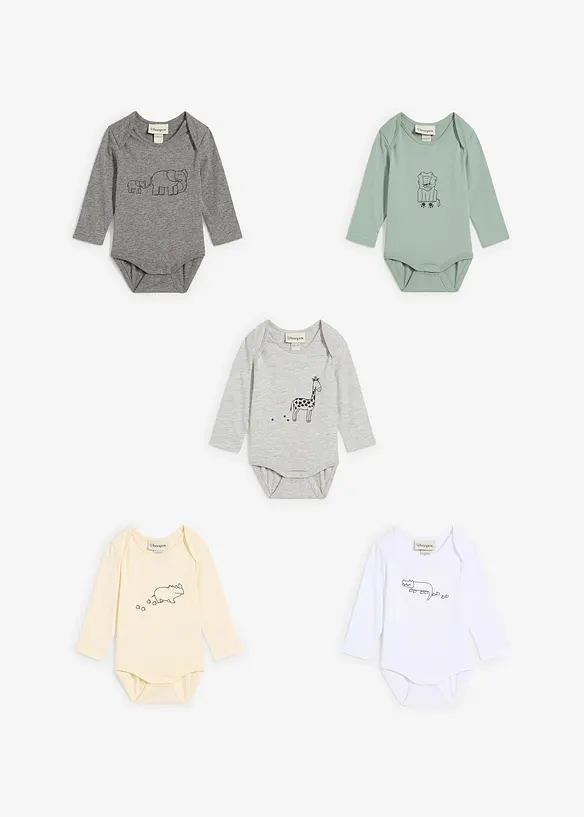 Lot de 5 bodies bébé manches longues, bonprix
