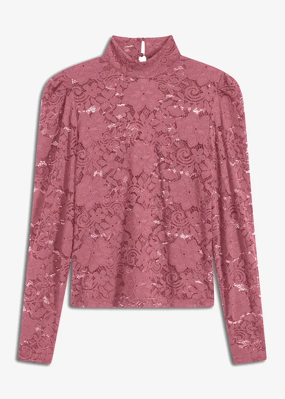 T-shirt manches longues cintré en dentelle, bonprix