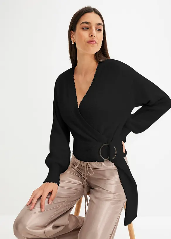 Pull cache-cœur avec accessoire, bonprix