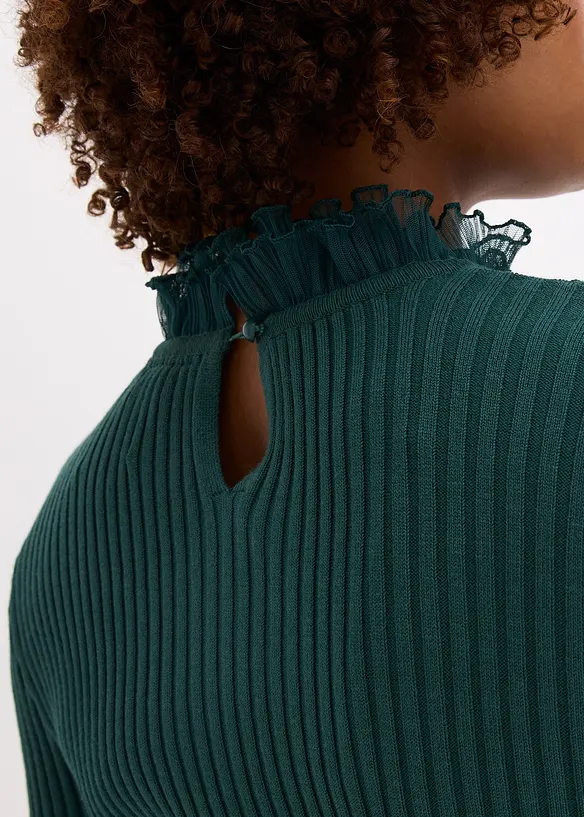 T-shirt manches longues en fine maille avec volants en mousseline, bonprix