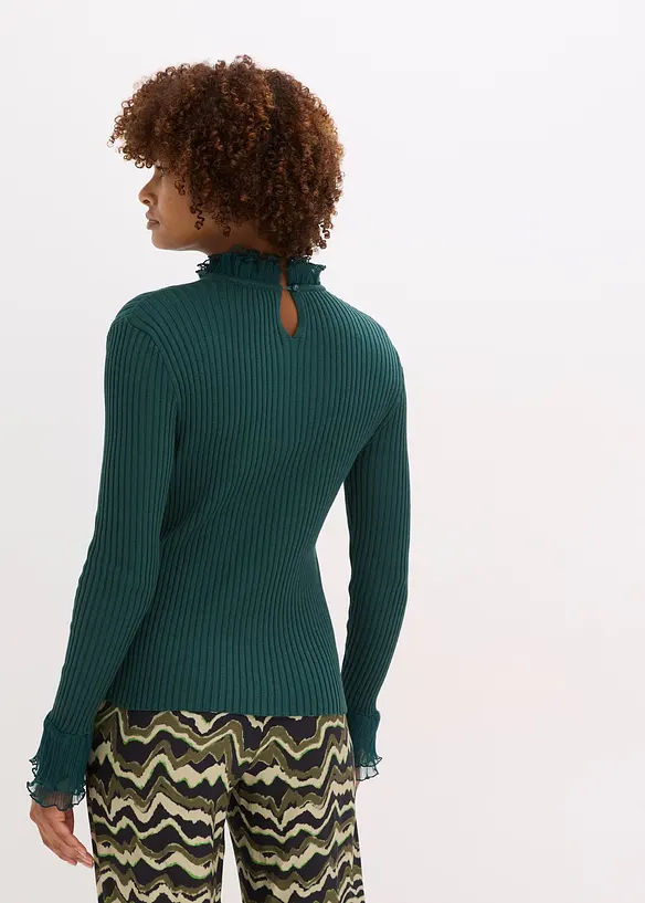 T-shirt manches longues en fine maille avec volants en mousseline, bonprix