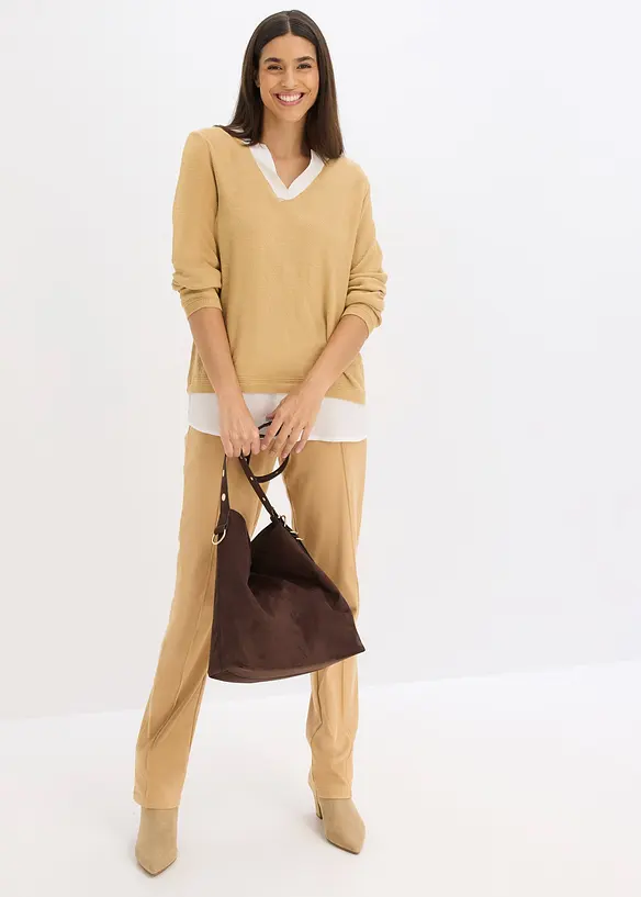 Pull en fine maille avec empiècement chemisier, bonprix