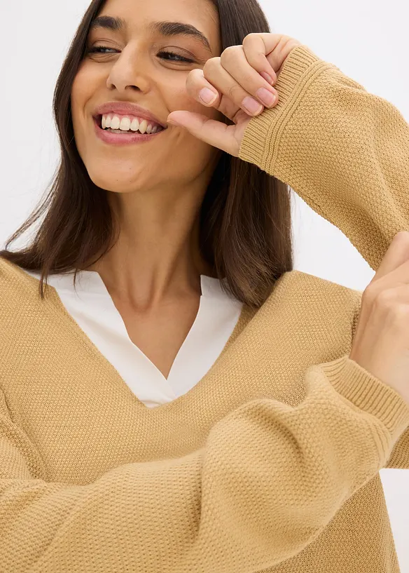 Pull en fine maille avec empiècement chemisier, bonprix