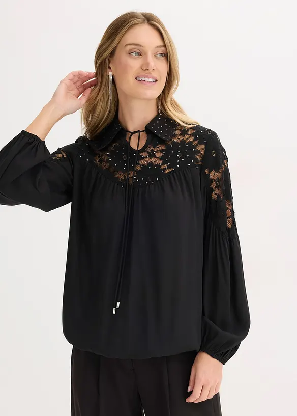 Blouse ample à dentelle, bonprix