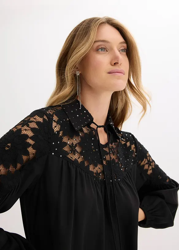 Blouse ample à dentelle, bonprix