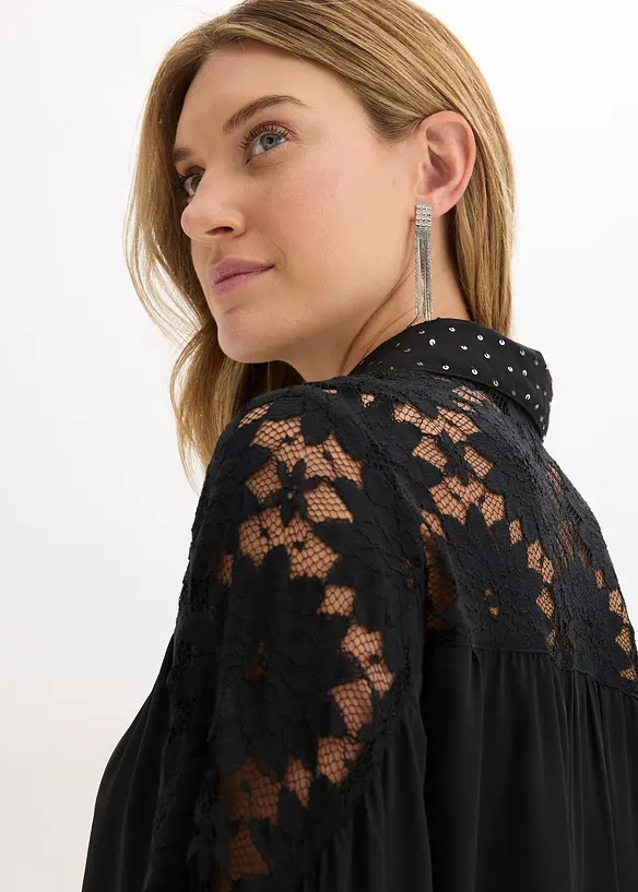 Blouse ample à dentelle, bonprix