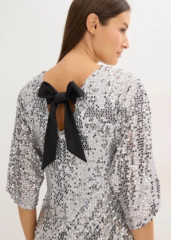Robe à sequins et détail nœud, bonprix