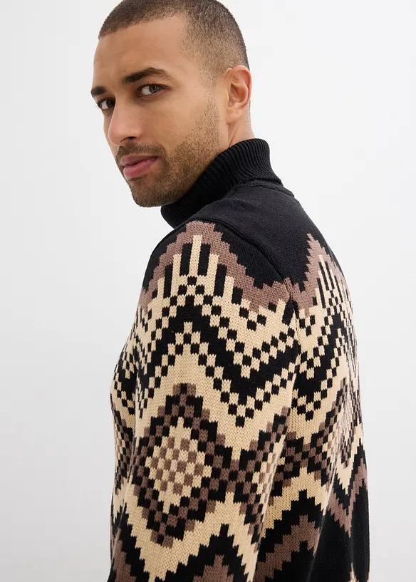 Pull col roulé doux à motif ikat, bonprix