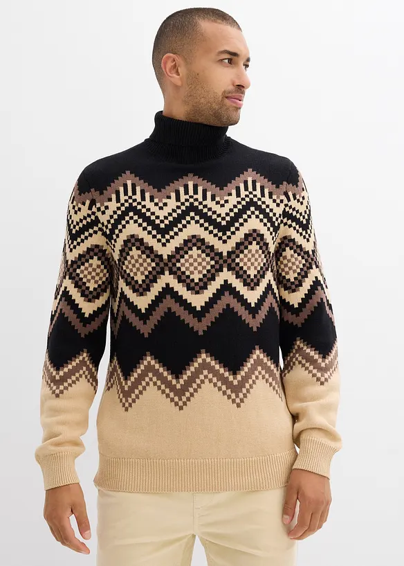 Pull col roulé doux à motif ikat, bonprix