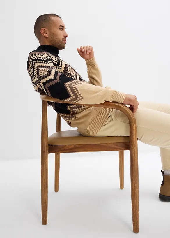 Pull col roulé doux à motif ikat, bonprix