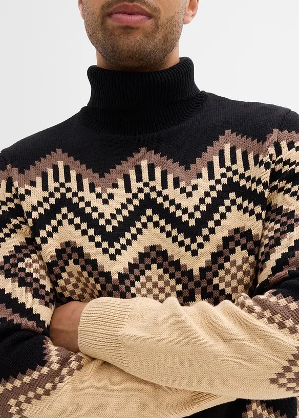 Pull col roulé doux à motif ikat, bonprix