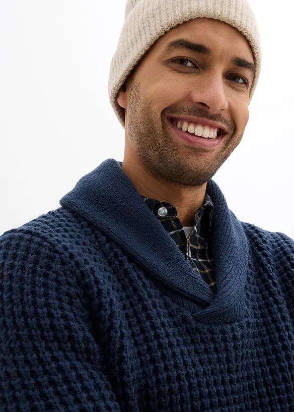 Pull en grosse maille à col châle, texture gaufrée, bonprix