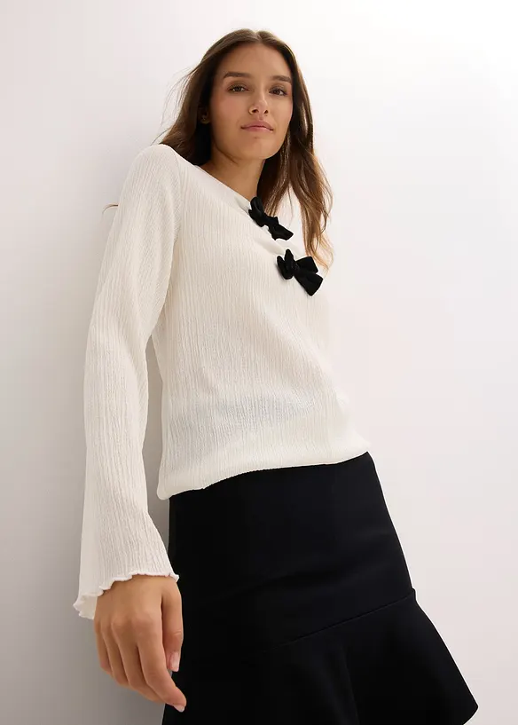 T-shirt manches longues en crêpe texturé, bonprix