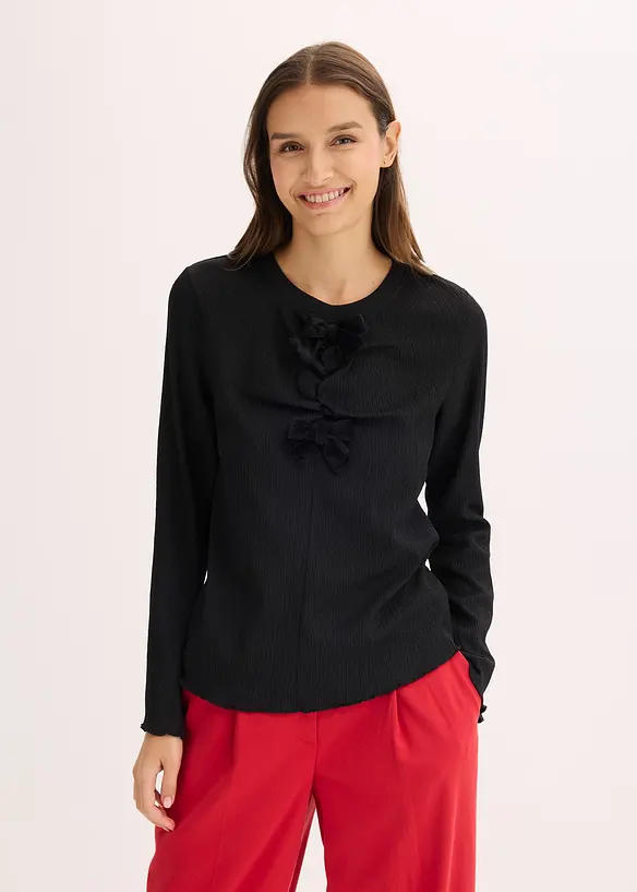 T-shirt manches longues en crêpe texturé, bonprix