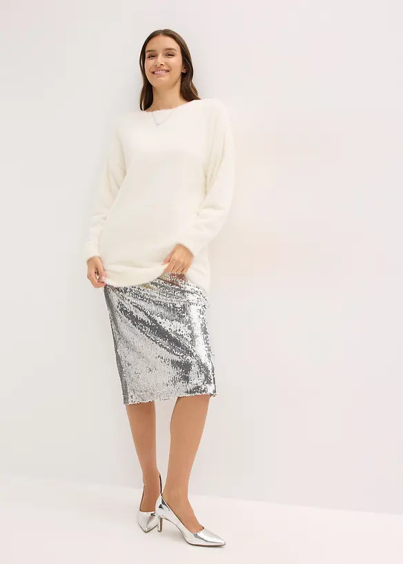 Pull long en maille poilue douce, bonprix