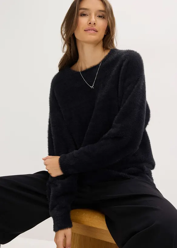 Pull long en maille poilue douce, bonprix