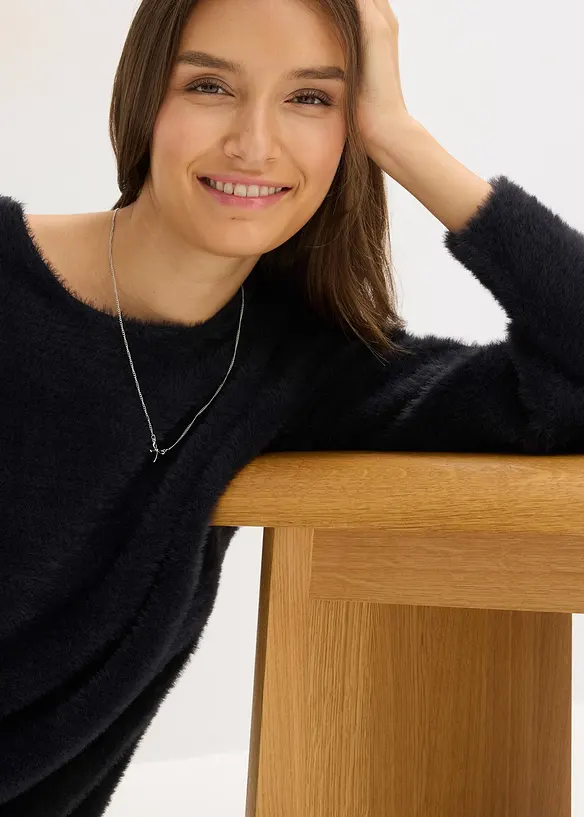 Pull long en maille poilue douce, bonprix