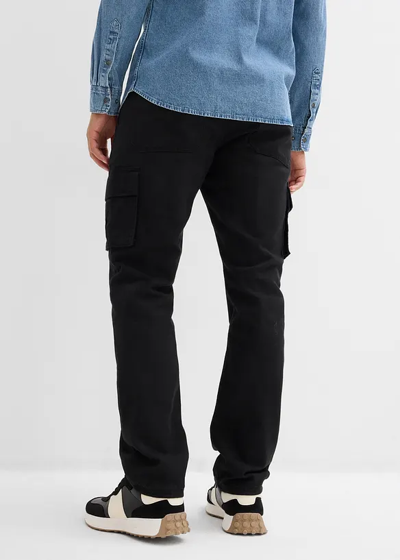 Pantalon cargo et loose à doublure chaude en flanelle et taille élastiquée, droit, bonprix