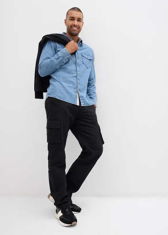 Pantalon cargo et loose à doublure chaude en flanelle et taille élastiquée, droit, bonprix