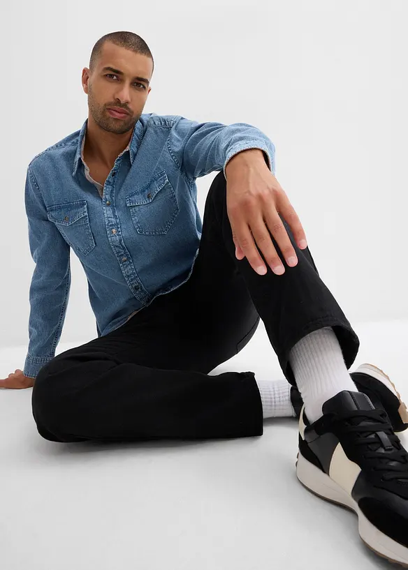 Pantalon cargo et loose à doublure chaude en flanelle et taille élastiquée, droit, bonprix