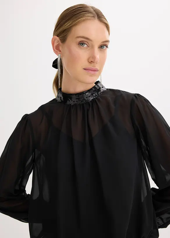Blouse en tulle fin avec empiècements à sequins, bonprix