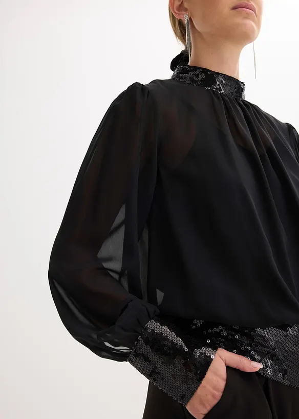 Blouse en tulle fin avec empiècements à sequins, bonprix
