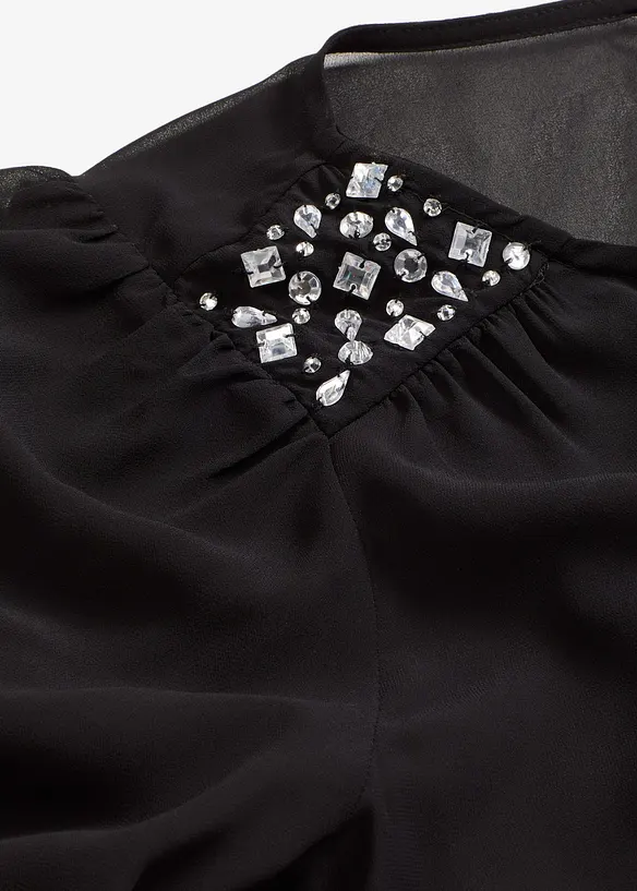 Blouse en mousseline avec strass sur les épaules, bonprix