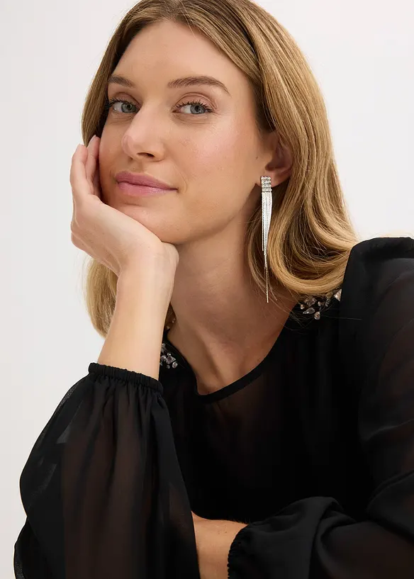 Blouse en mousseline avec strass sur les épaules, bonprix