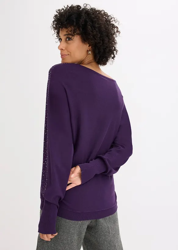 Pull en fine maille avec strass, bonprix