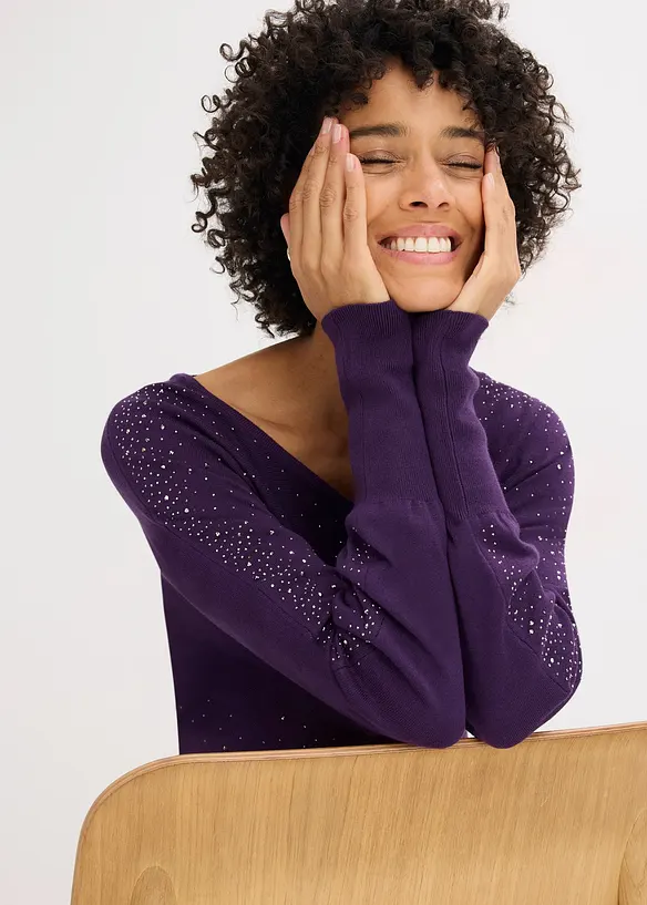 Pull en fine maille avec strass, bonprix