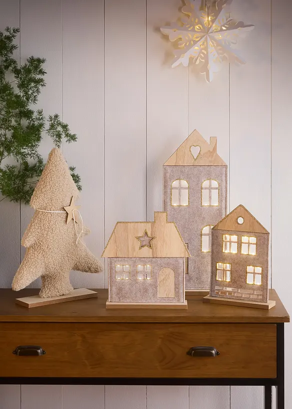 Lot de 3 maisons déco à LED, bonprix