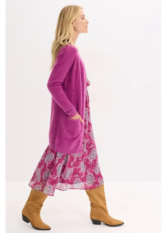 Gilet long en maille duveteux, bonprix