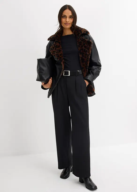 Veste enduite avec doublure peluche léopard, bonprix