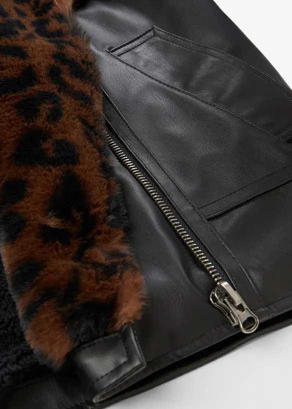 Veste enduite avec doublure peluche léopard, bonprix