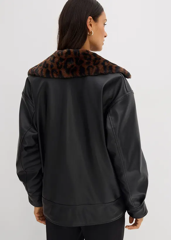 Veste enduite avec doublure peluche léopard, bonprix