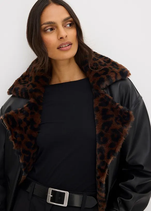 Veste enduite avec doublure peluche léopard, bonprix