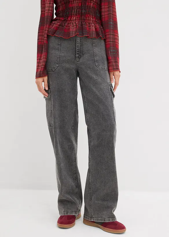 Pantalon cargo taille haute, bonprix