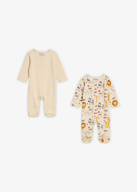 Lot de 2 combipyjamas bébé 100% coton, bonprix