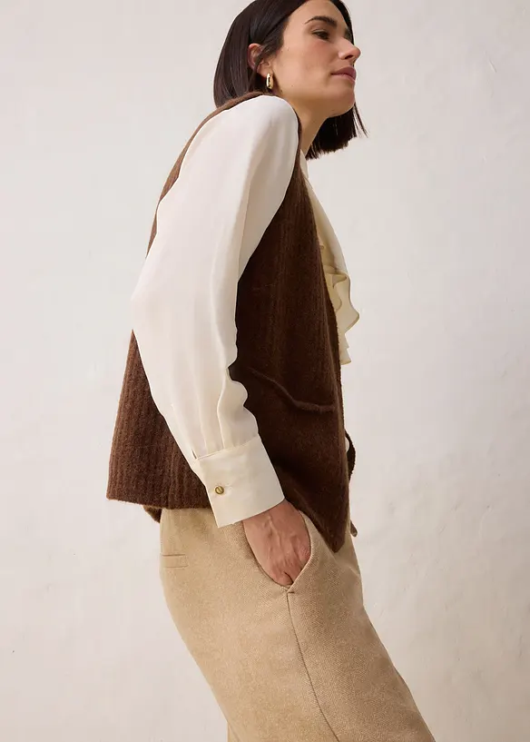 Pantalon à motif chevrons, laine majoritaire, bonprix