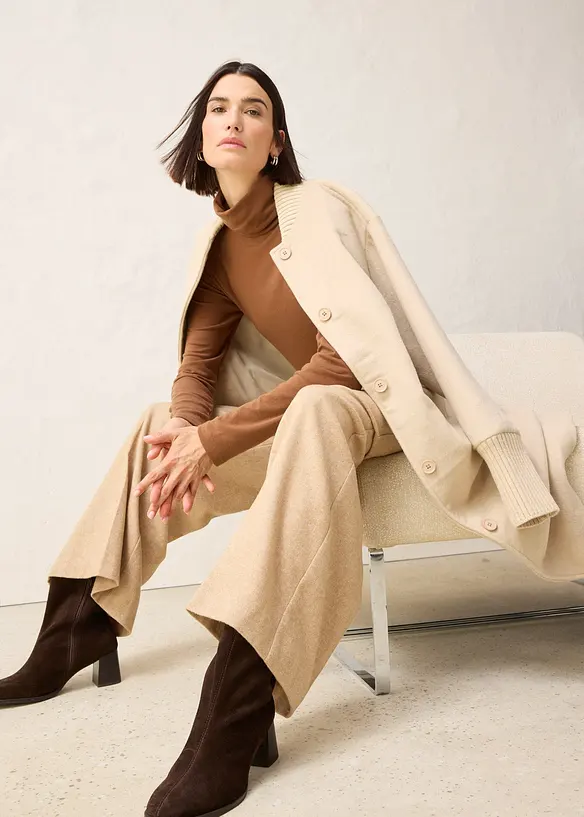 T-shirt col roulé en laine mélangée, bonprix