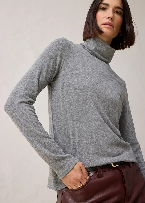 T-shirt col roulé en laine mélangée, bonprix