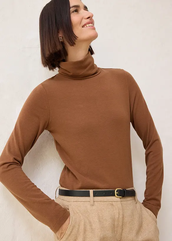 T-shirt col roulé en laine mélangée, bonprix