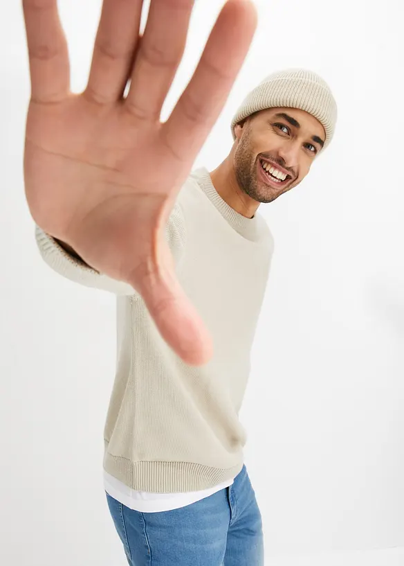 Pull col rond doux en coton mélangé, loose, bonprix