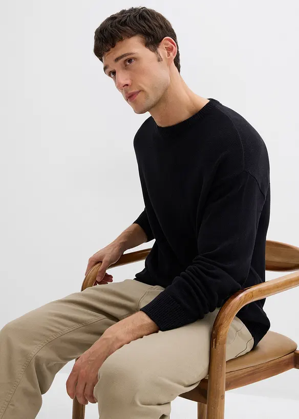 Pull col rond doux en coton mélangé, loose, bonprix