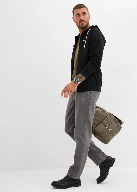 Sweat zipp&eacute; &agrave; capuche et d&eacute;tails contrast&eacute;s, bonprix