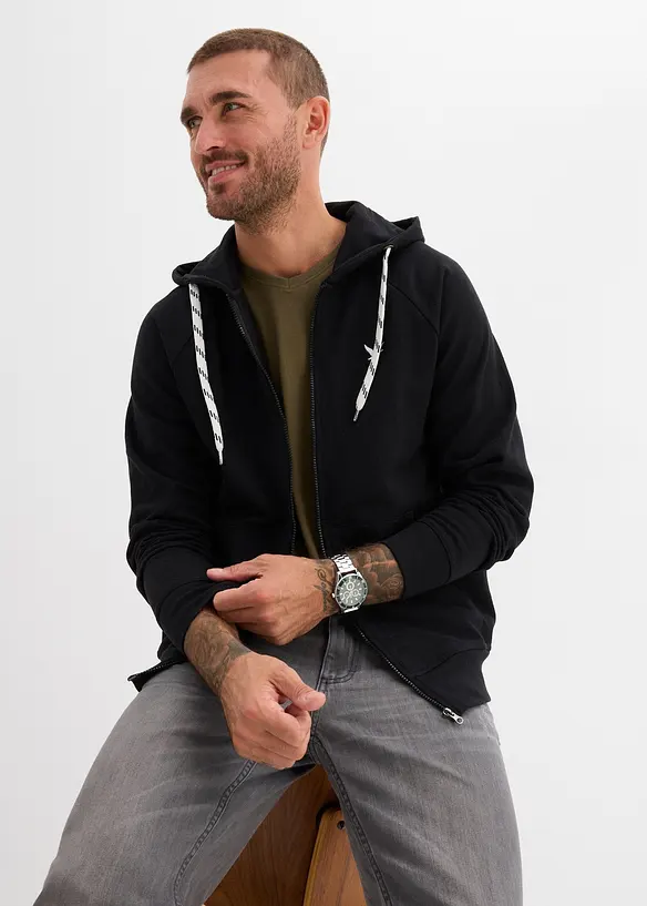 Sweat zipp&eacute; &agrave; capuche et d&eacute;tails contrast&eacute;s, bonprix