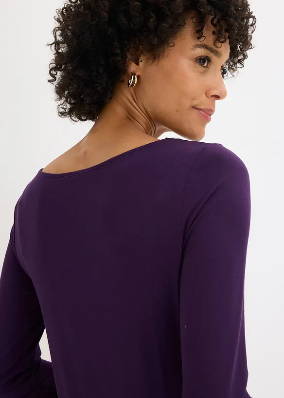 T-shirt manches longues avec empiècement mesh et strass, bonprix