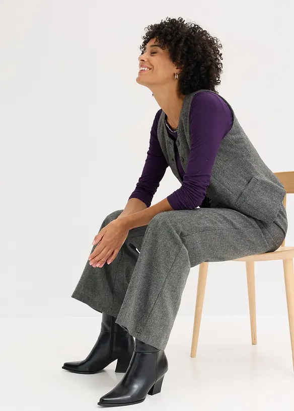 T-shirt manches longues avec empiècement mesh et strass, bonprix